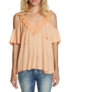 Womens Jessica Simpson Cold-Shoulder Lace-Up Top Coral Sand Size Small  Lace NWT